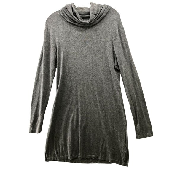 H&M Turtleneck Sweater Dress Womens L Gray Pullover Tight Knit Mini Tunic - Picture 1 of 8